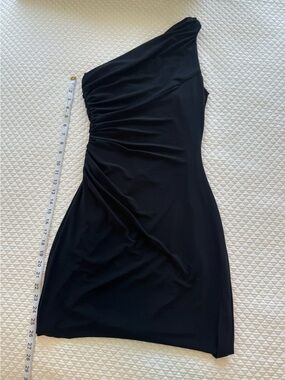 Ralph Lauren One-Shoulder Black Ruched Cocktail Dress